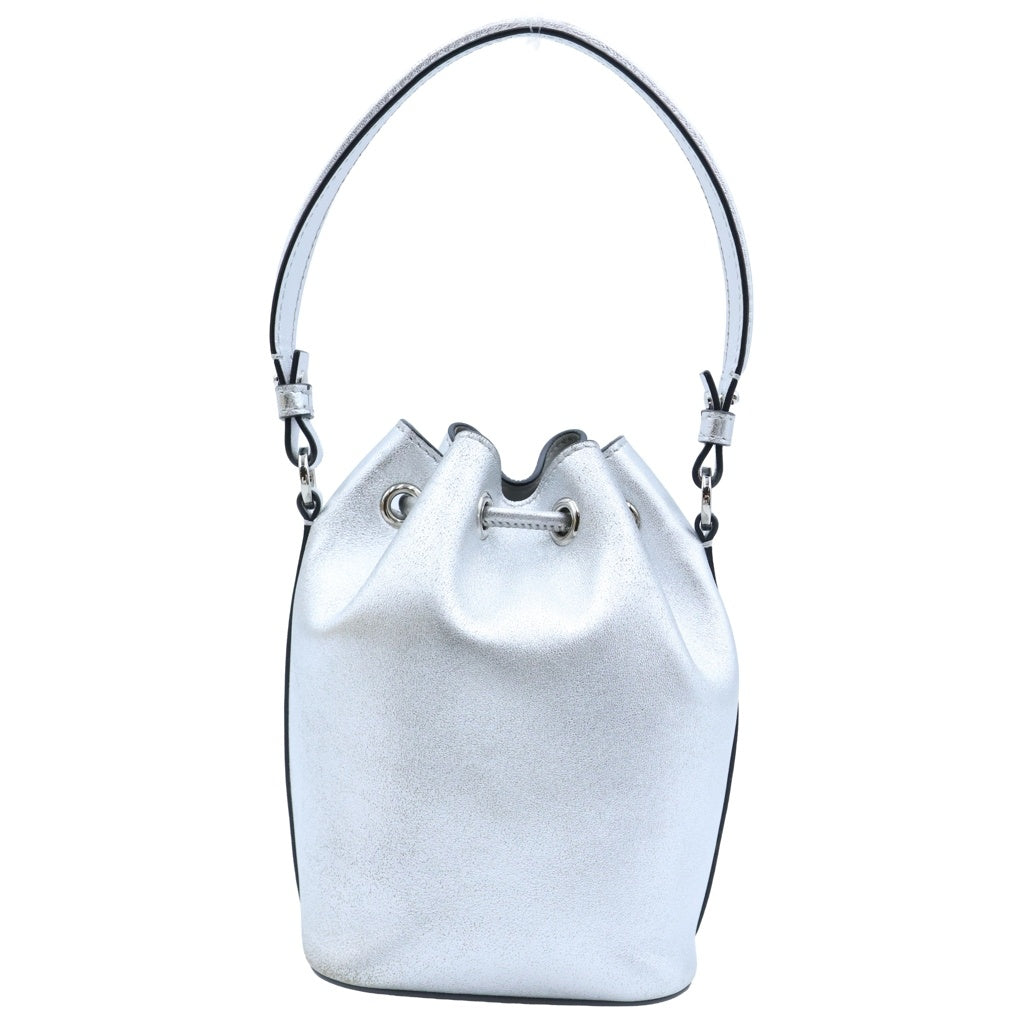 VALENTINO(ヴァレンティノ) Vロゴ シグネチャー バケットバッグ ショルダーバッグ シルバー レザー シルバー金具 レディース