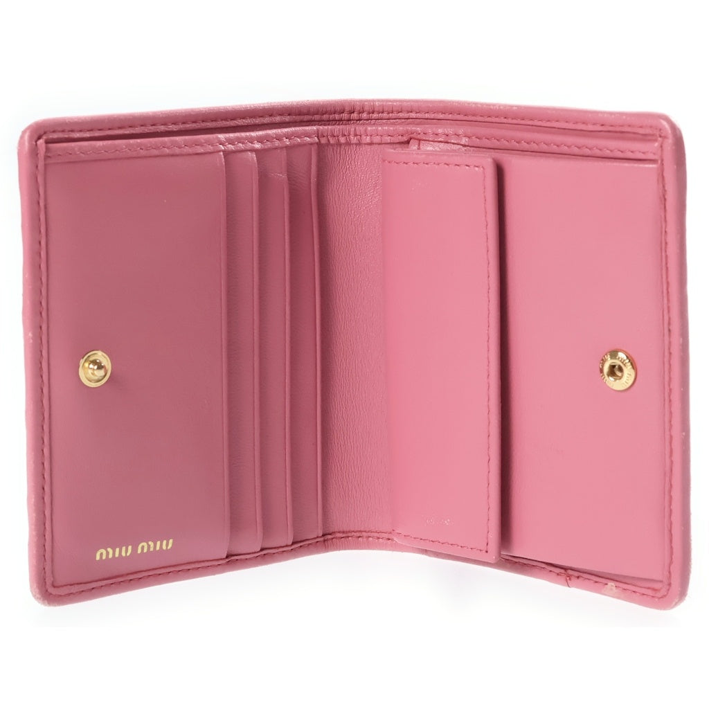 miumiu(ミュウミュウ) マテラッセ コンパクトウォレット 二つ折り財布 ピンク レザー 5MV204 ゴールド金具 レディース