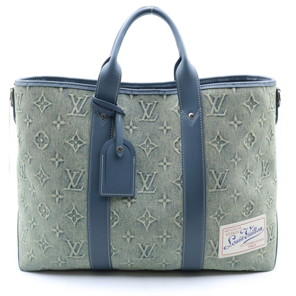 LOUIS VUITTON(ルイヴィトン) モノグラムウォッシュデニム ウィークエンド トートNM 2WAYハンドバッグ トートバッグ ショルダーバッグ インディゴブルー レザー×デニム M22537 シルバー金具 レディース