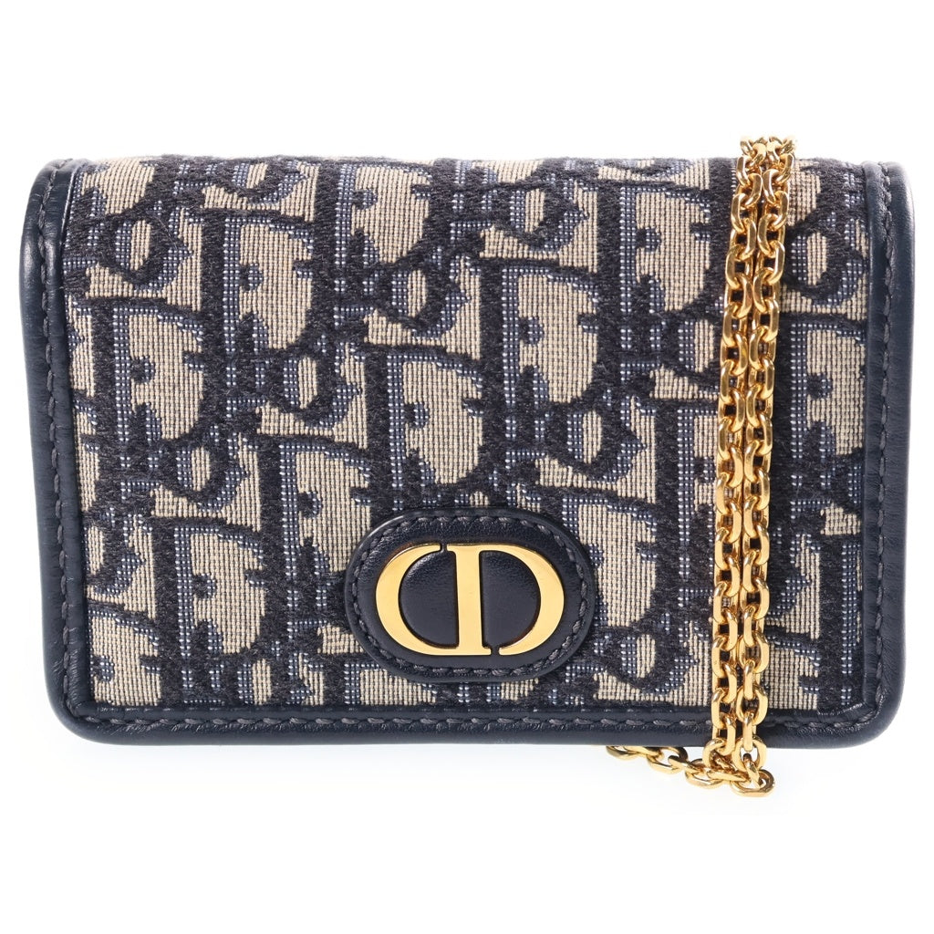 Christian Dior(クリスチャンディオール) オブリーク モンテーニュ 30 ナノ チェーン ショルダーバッグ ミニバッグ レザー キャンバス ネイビー レディース