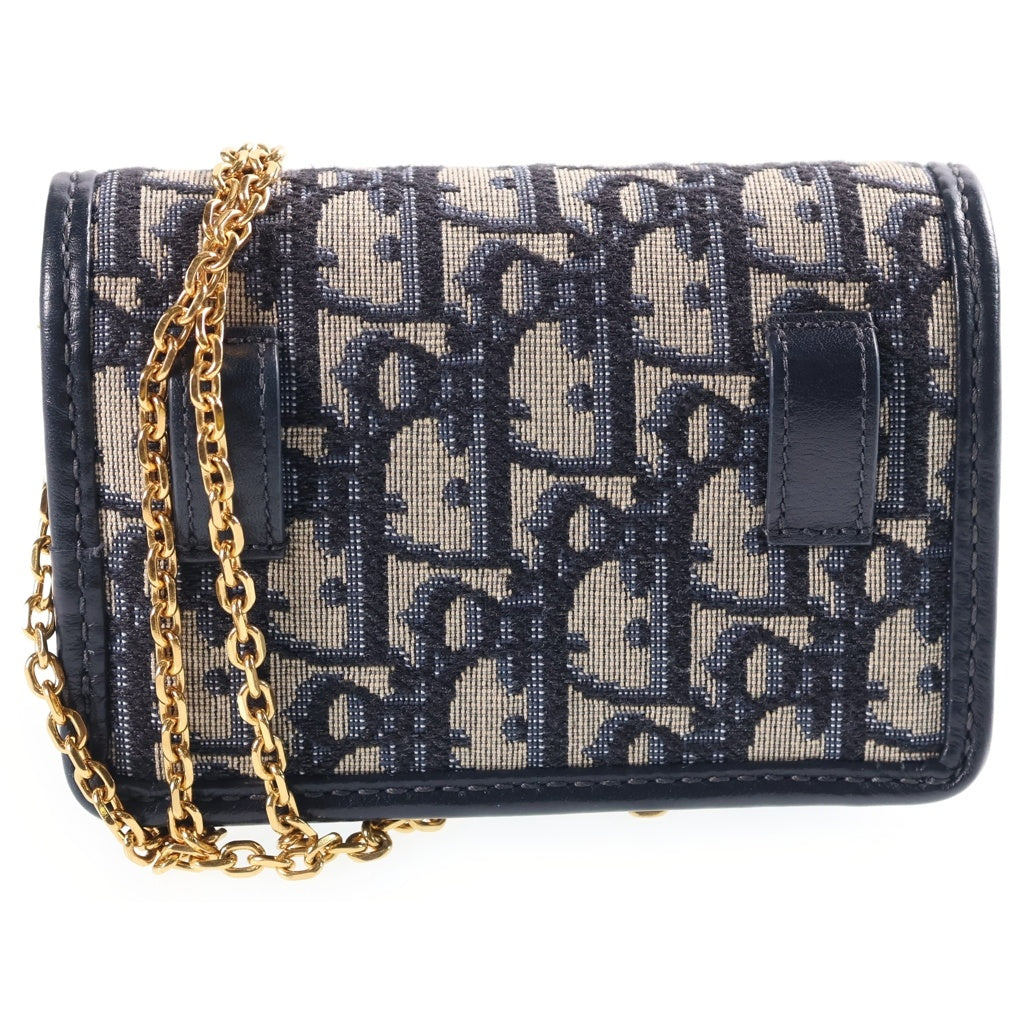Christian Dior(クリスチャンディオール) オブリーク モンテーニュ 30 ナノ チェーン ショルダーバッグ ミニバッグ レザー キャンバス ネイビー レディース