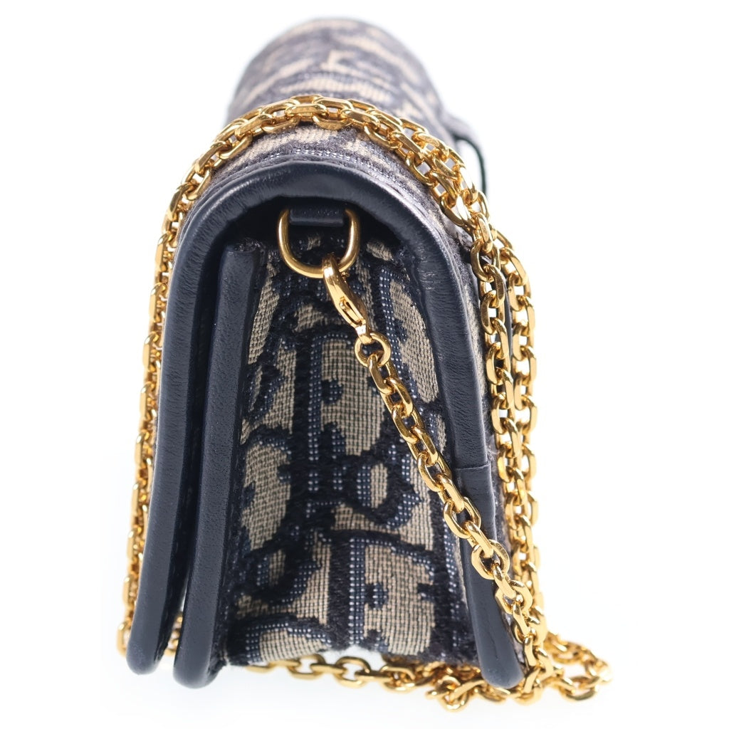 Christian Dior(クリスチャンディオール) オブリーク モンテーニュ 30 ナノ チェーン ショルダーバッグ ミニバッグ レザー キャンバス ネイビー レディース