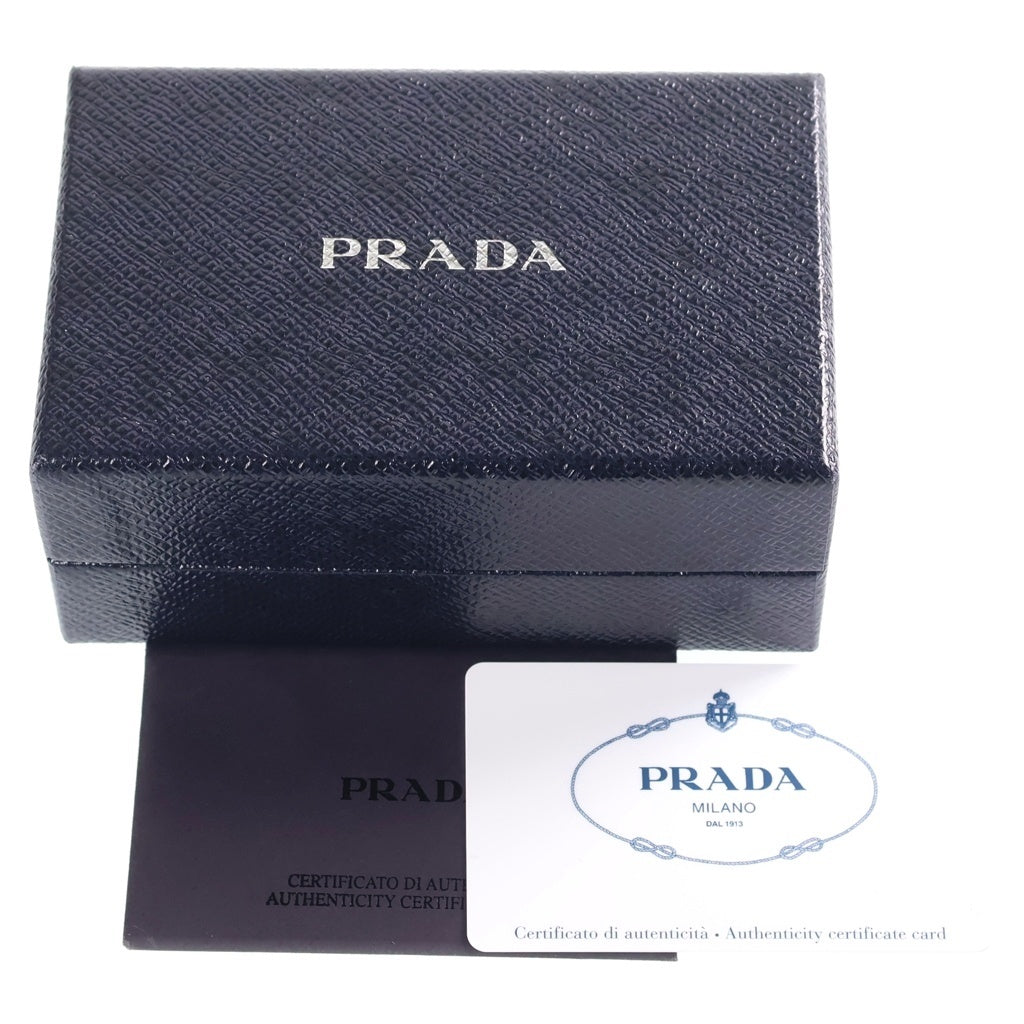 PRADA(プラダ) サフィアーノ リップスティック柄 コンパクトウォレット 三つ折り財布 コインケース ブラック レザー 1MH021 ゴールド金具 レディース
