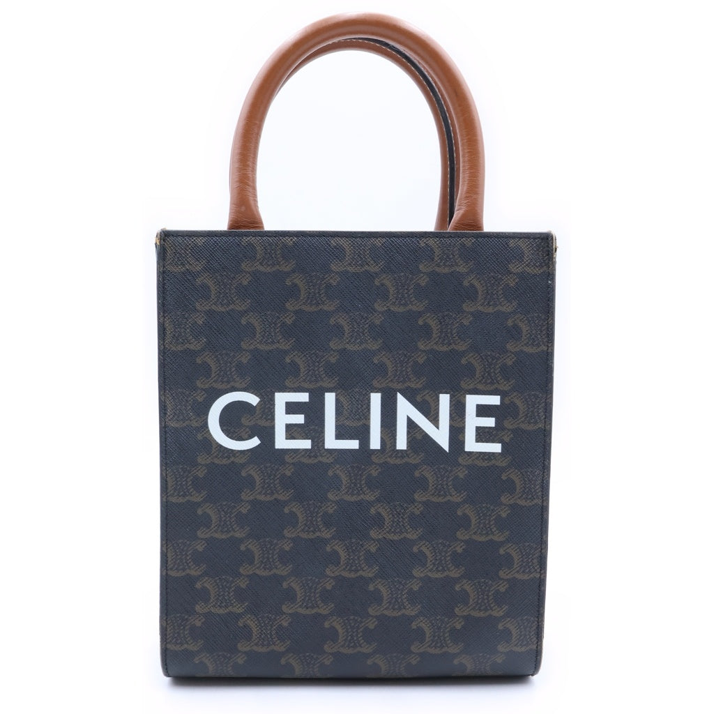CELINE(セリーヌ) トリオンフ バーティカルカバ ミニ 2WAYハンドバッグ ミニバッグ ショルダーバッグ ブラウン レザー×PVC ゴールド金具 レディース