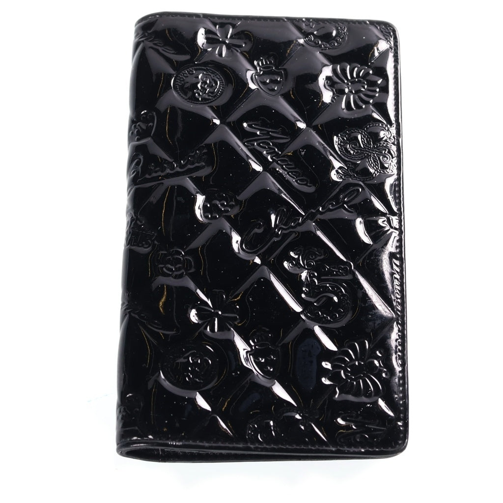 CHANEL(シャネル) 二つ折り長財布 カメリア アイコン ロングウォレット ブラック エナメルレザー シールあり 12番台 レディース