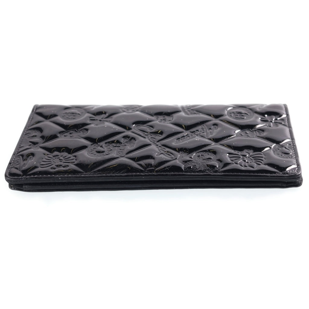 CHANEL(シャネル) 二つ折り長財布 カメリア アイコン ロングウォレット ブラック エナメルレザー シールあり 12番台 レディース