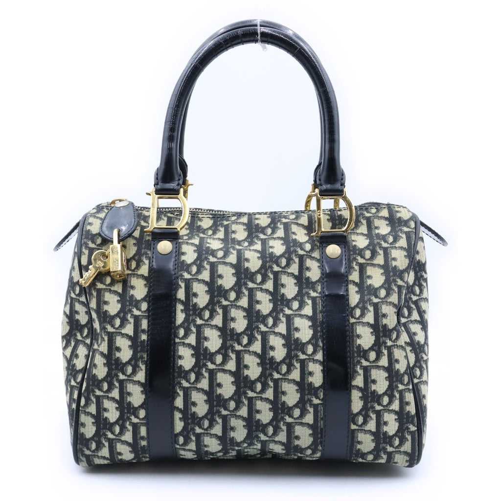 Christian Dior(クリスチャンディオール) トロッター ミニボストンバッグ ハンドバッグ ブラック レザー PZ0092 ゴールド金具 レディース