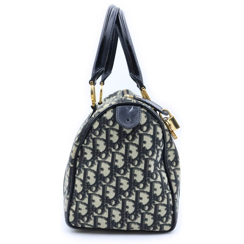 Christian Dior(クリスチャンディオール) トロッター ミニボストンバッグ ハンドバッグ ブラック レザー PZ0092 ゴールド金具 レディース
