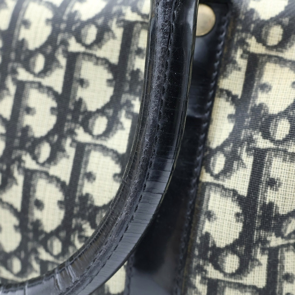 Christian Dior(クリスチャンディオール) トロッター ミニボストンバッグ ハンドバッグ ブラック レザー PZ0092 ゴールド金具 レディース