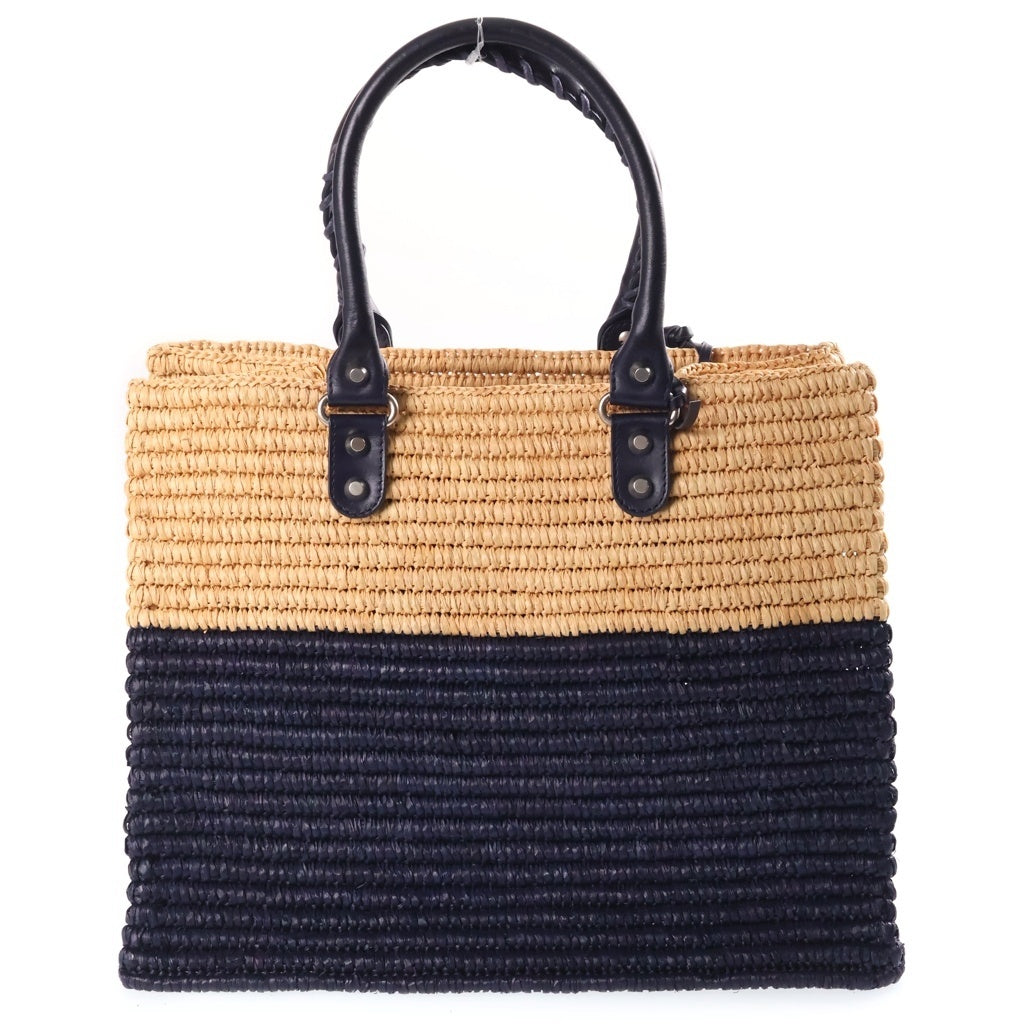 BALENCIAGA(バレンシアガ) カゴバック トートバッグ バイカラー ナチュラル×ネイビー レザー×ラフィア 339560 レディース