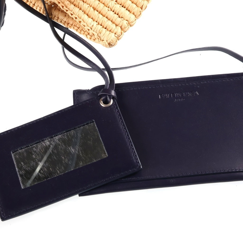 BALENCIAGA(バレンシアガ) カゴバック トートバッグ バイカラー ナチュラル×ネイビー レザー×ラフィア 339560 レディース