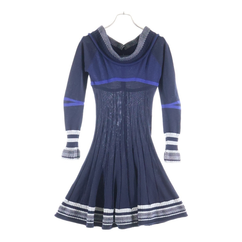 MARITHE FRANCOIS GIRBAUD(マリテフランソワジルボー) ラメ ボーダー ウール ニット ワンピース ネイビー レディース MFG01083