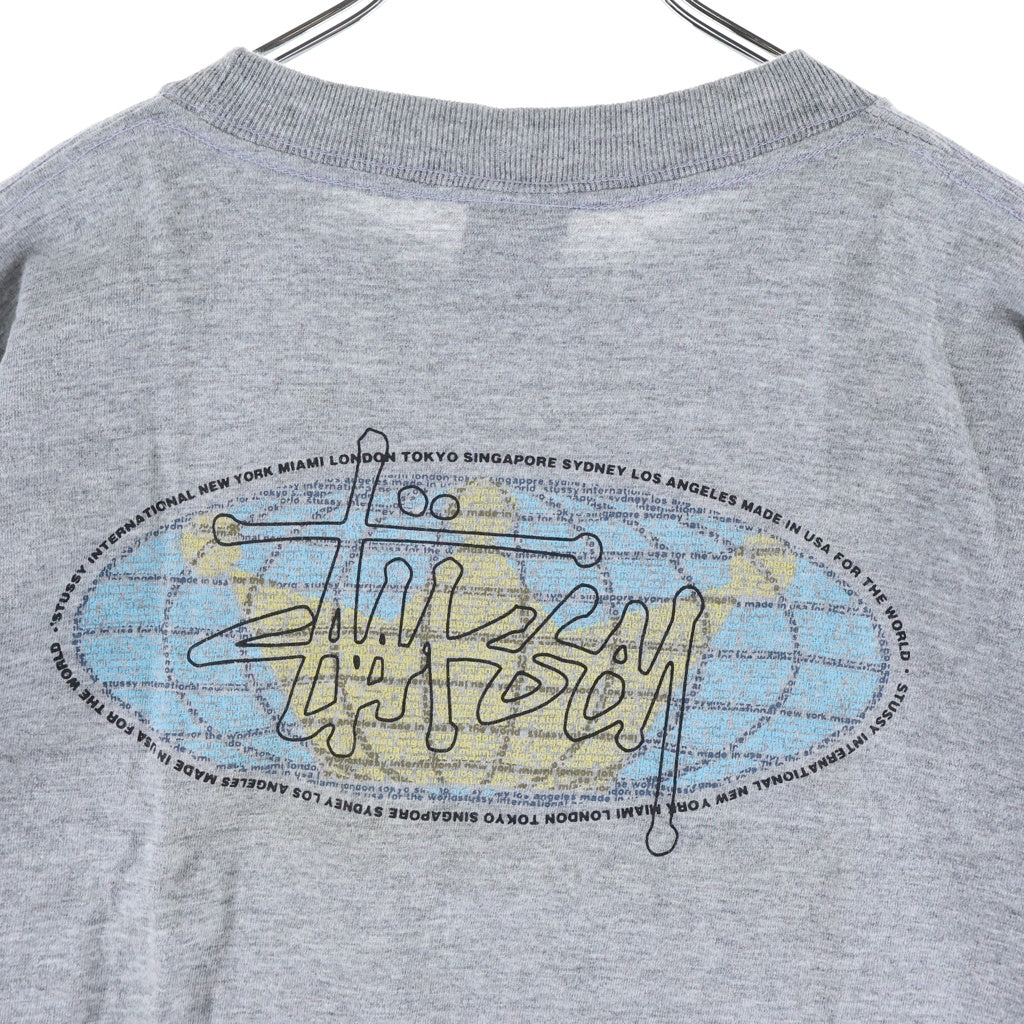 STUSSY(ステューシー) 90s OLD World Map Tee 地球儀 初期クラウンロゴ 半袖Tシャツ カットソー 紺タグ USA製 グレー