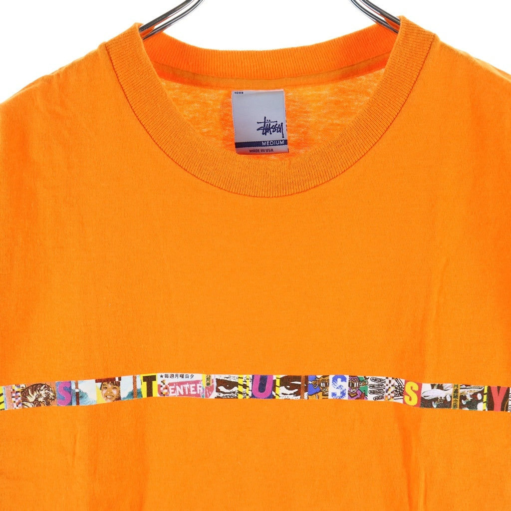 STUSSY(ステューシー) 00s OLD Japan collage Tee 日本モチーフ フォトコラージュ 半袖Tシャツ カットソー 銀タグ USA製 オレンジ