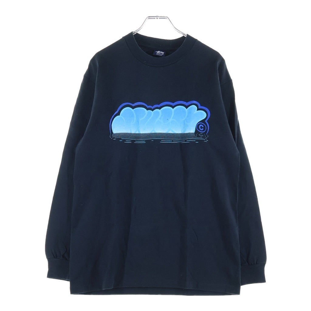 STUSSY(ステューシー) 90s OLD Wave Graphic L/S Tee 波デザイン ロングスリーブTシャツ 長袖 ロンT カットソー 紺タグ USA製 ブラック