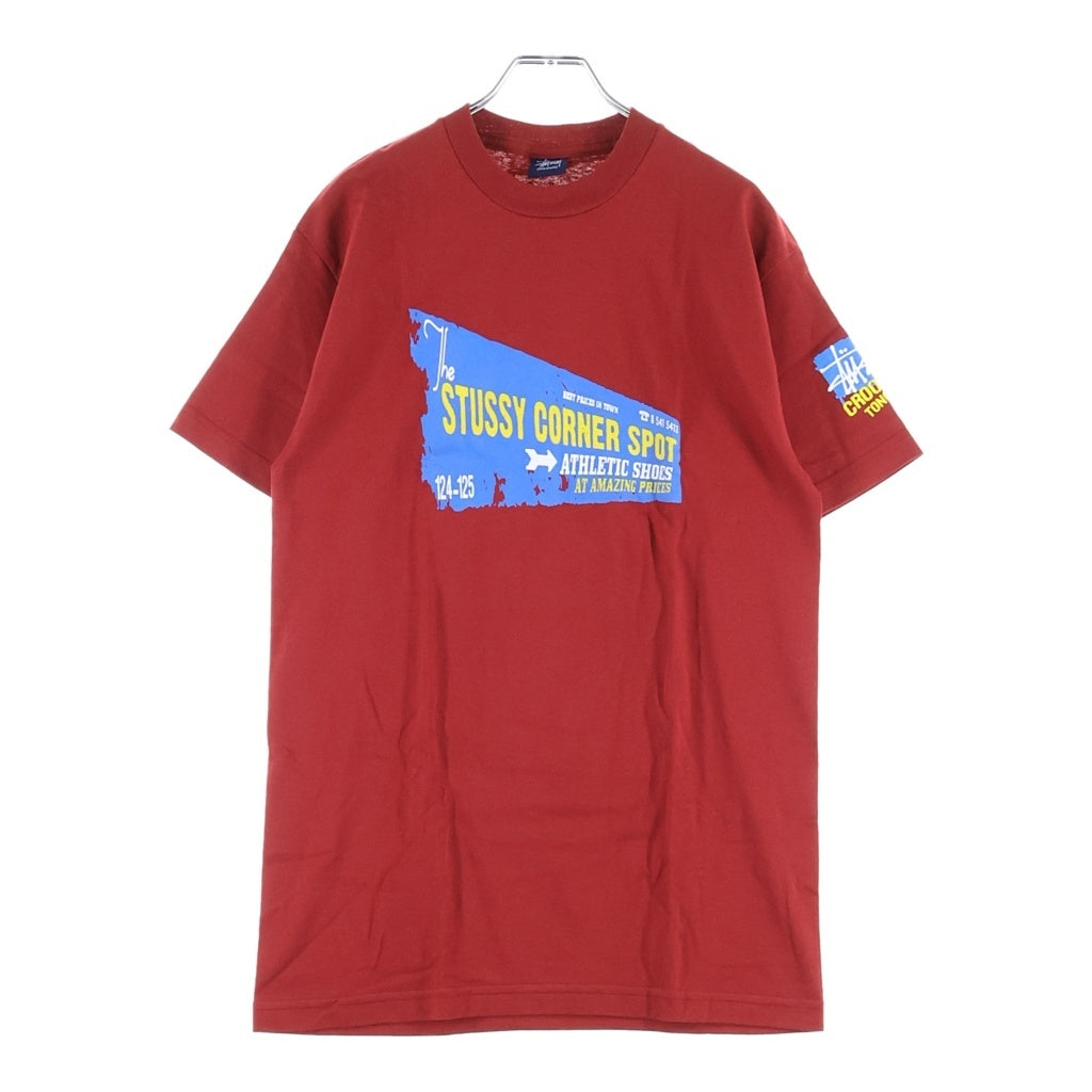STUSSY(ステューシー) 90-00s OLD STUSSY CORNER SPOT 半袖プリントTシャツ カットソー コットン レッド