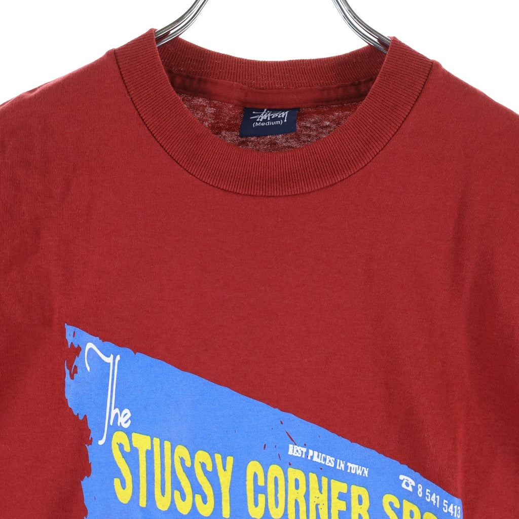 STUSSY(ステューシー) 90-00s OLD STUSSY CORNER SPOT 半袖プリントTシャツ カットソー コットン レッド