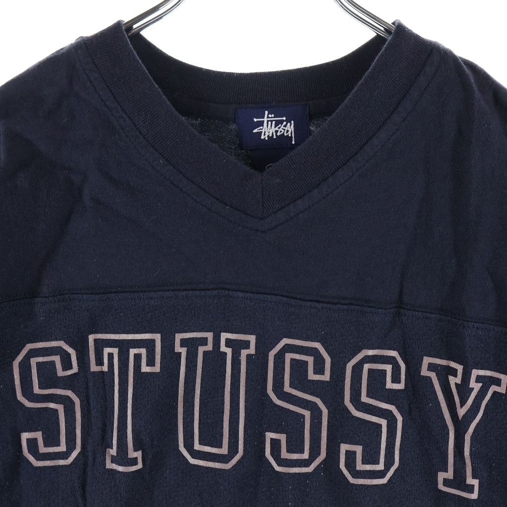 STUSSY(ステューシー) 90s OLD コットンメッシュ切り替え 半袖Tシャツ カットソー ネイビー