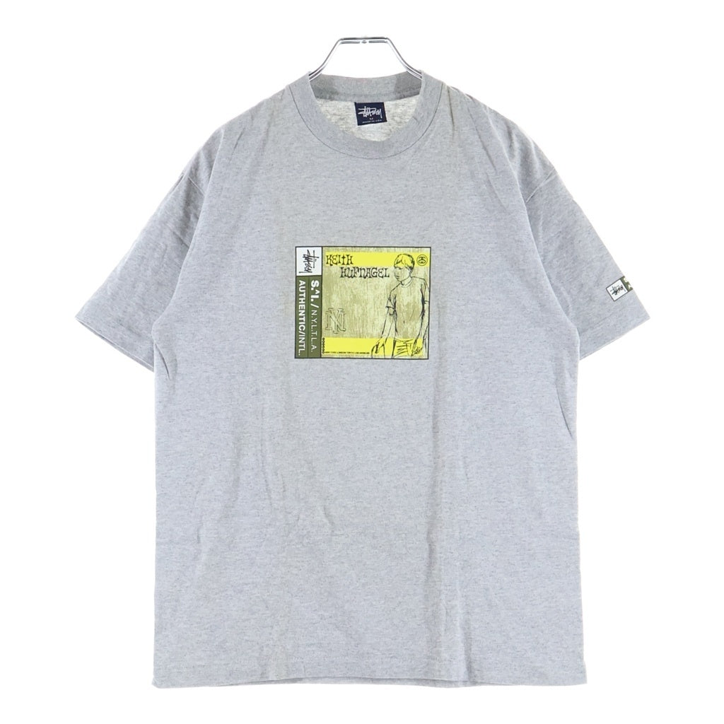 STUSSY(ステューシー) 90-00s OLD Keith Hufnage キース ハフナゲル 半袖プリントTシャツ カットソー グレー