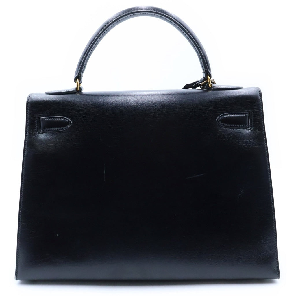 HERMES(エルメス) ケリー 32 ハンドバッグ ショルダーバッグ 2way ゴールド金具 〇T刻印 ボックスカーフ ブラック レディース