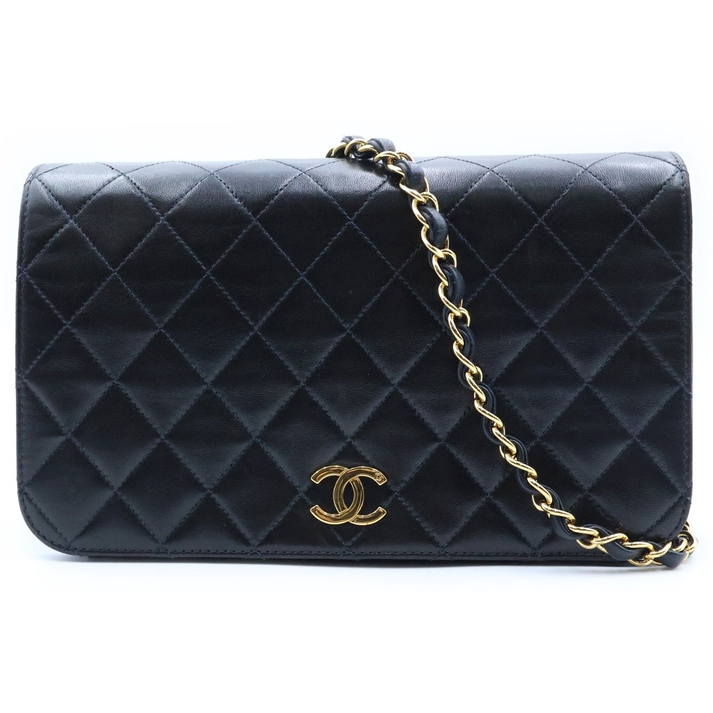 CHANEL(シャネル) マトラッセ プッシュロック フルフラップ チェーンショルダーバッグ ゴールド金具 ラムスキン ブラック レディース