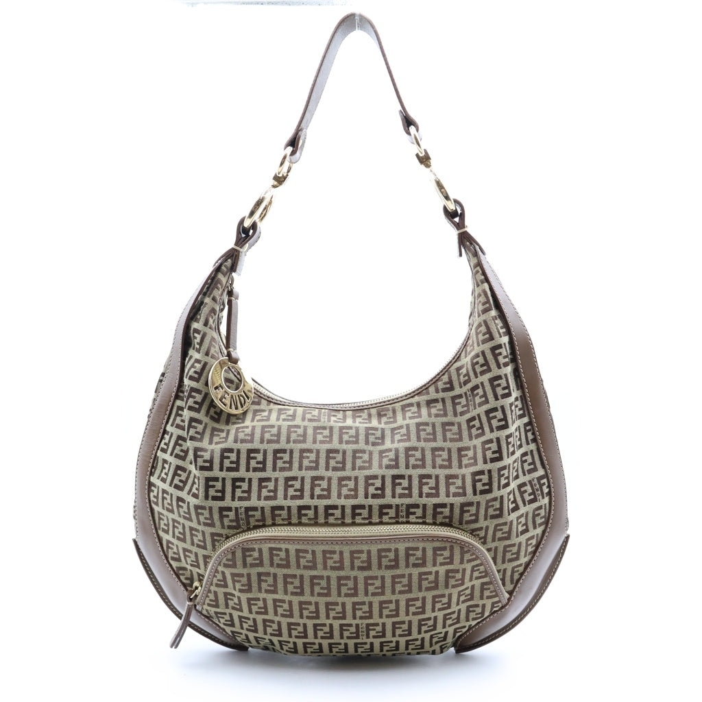 FENDI(フェンディ) ズッキーノ ズッカ柄 ワンショルダーバッグ ハンドバッグ ブラウン キャンバス×レザー 8BR465 ゴールド金具 レディース