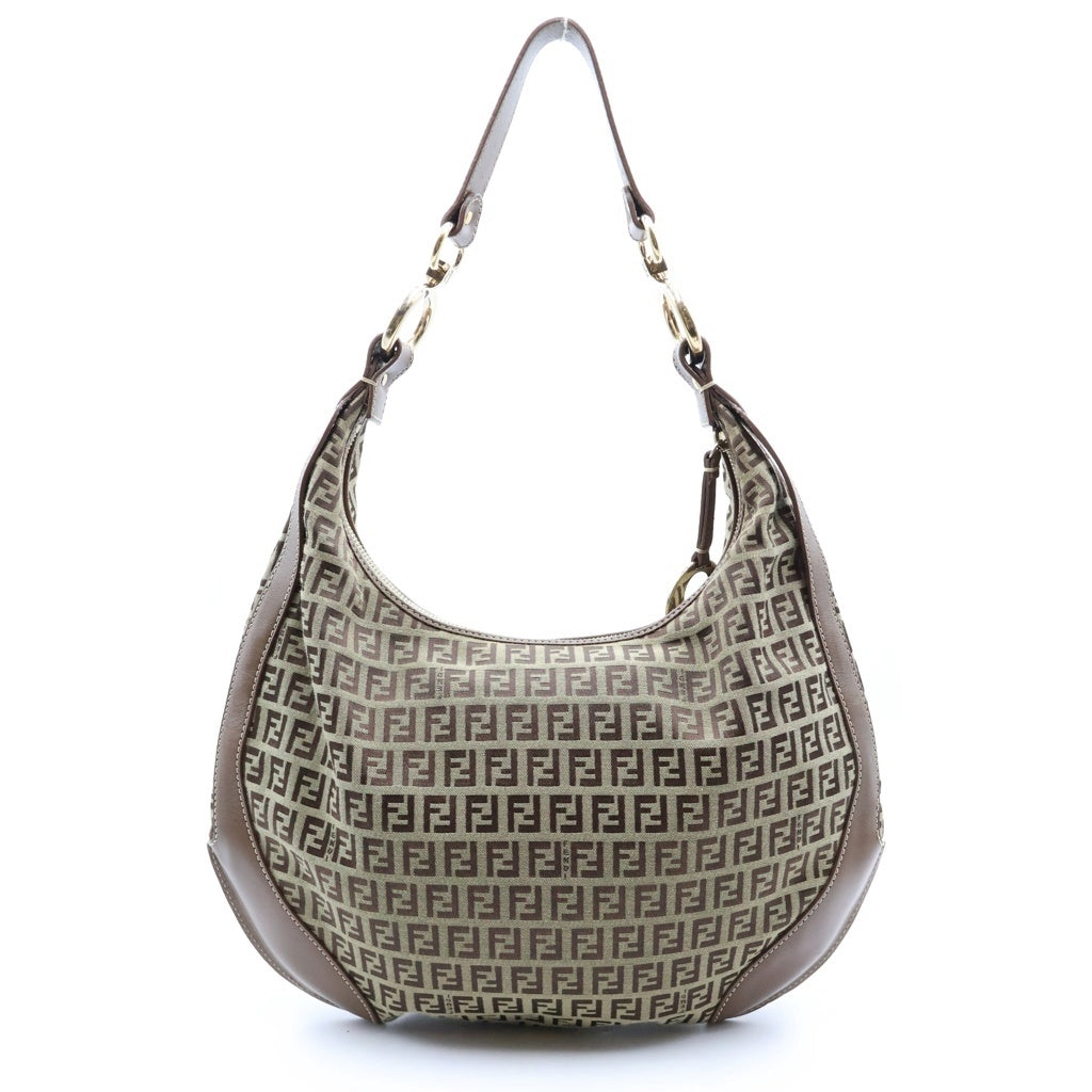 FENDI(フェンディ) ズッキーノ ズッカ柄 ワンショルダーバッグ ハンドバッグ ブラウン キャンバス×レザー 8BR465 ゴールド金具 レディース