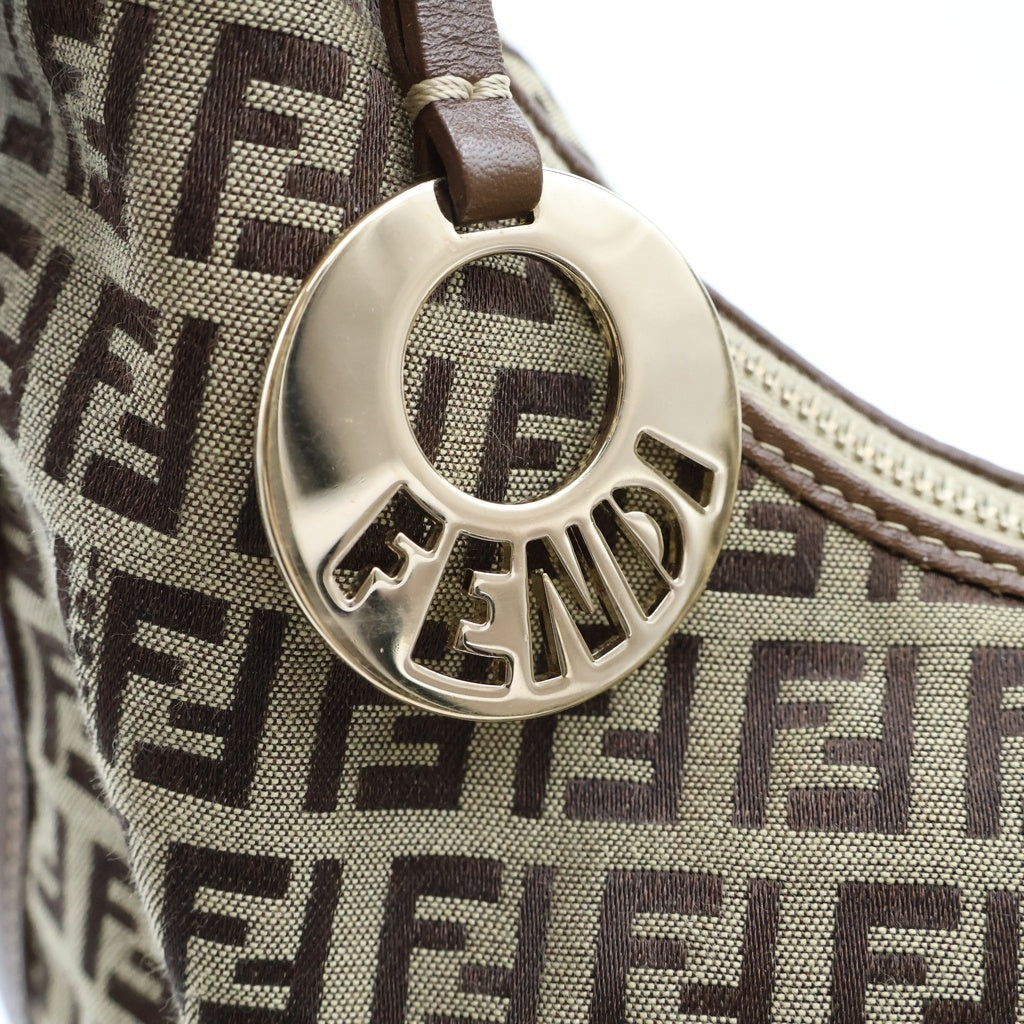 FENDI(フェンディ) ズッキーノ ズッカ柄 ワンショルダーバッグ ハンドバッグ ブラウン キャンバス×レザー 8BR465 ゴールド金具 レディース