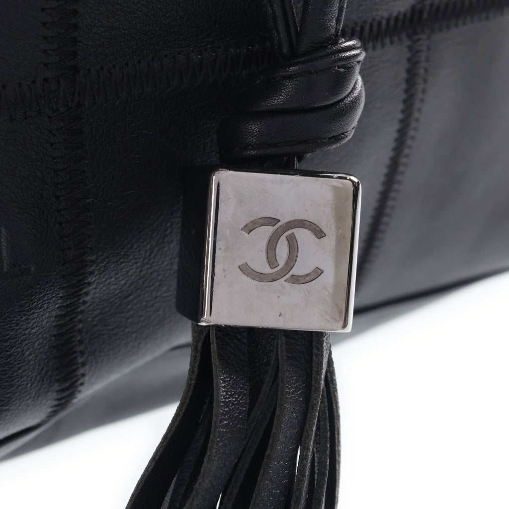 CHANEL(シャネル) チョコバー フリンジ トートバッグ ハンドバッグ ブラック レザー 7番台 ガンメタ金具 レディース