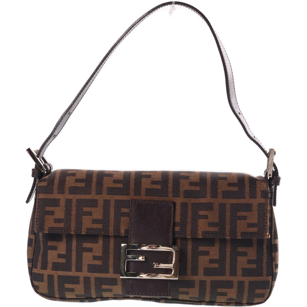 FENDI(フェンディ) ズッカ マンマバケット ワンショルダーバッグ ブラウン レザー×キャンバス シルバー金具 レディース