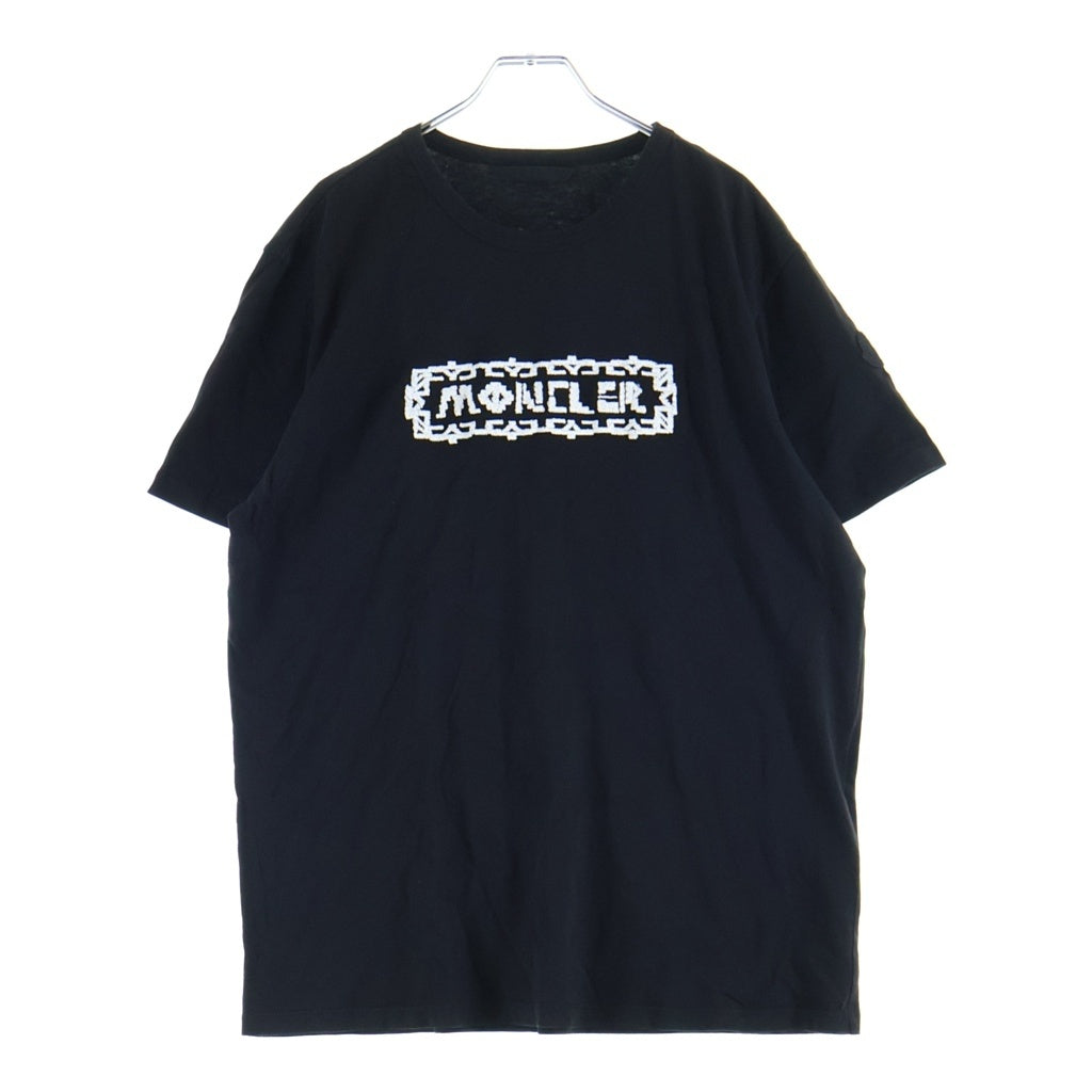 MONCLER(モンクレール) ロゴ刺繍半袖Tシャツ クルーネック カットソー ブラック F10928C71110 8390T