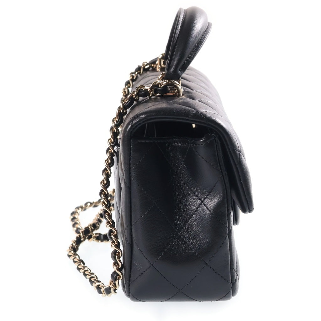 CHANEL(シャネル) マトラッセ20 トップハンドル 2WAY ハンドバッグ ショルダーバッグ ブラック ラムスキン ゴールド金具 プレート AS2431 レディース