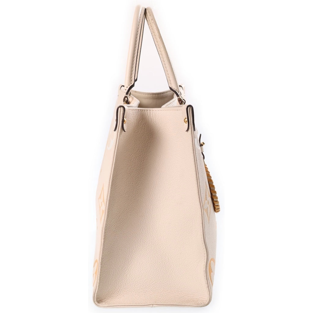 LOUIS VUITTON(ルイヴィトン) モノグラム・アンプラント オンザゴーMM ハンドバッグ クレームサフラン ベージュ レザー M45717 ゴールド金具 レディース