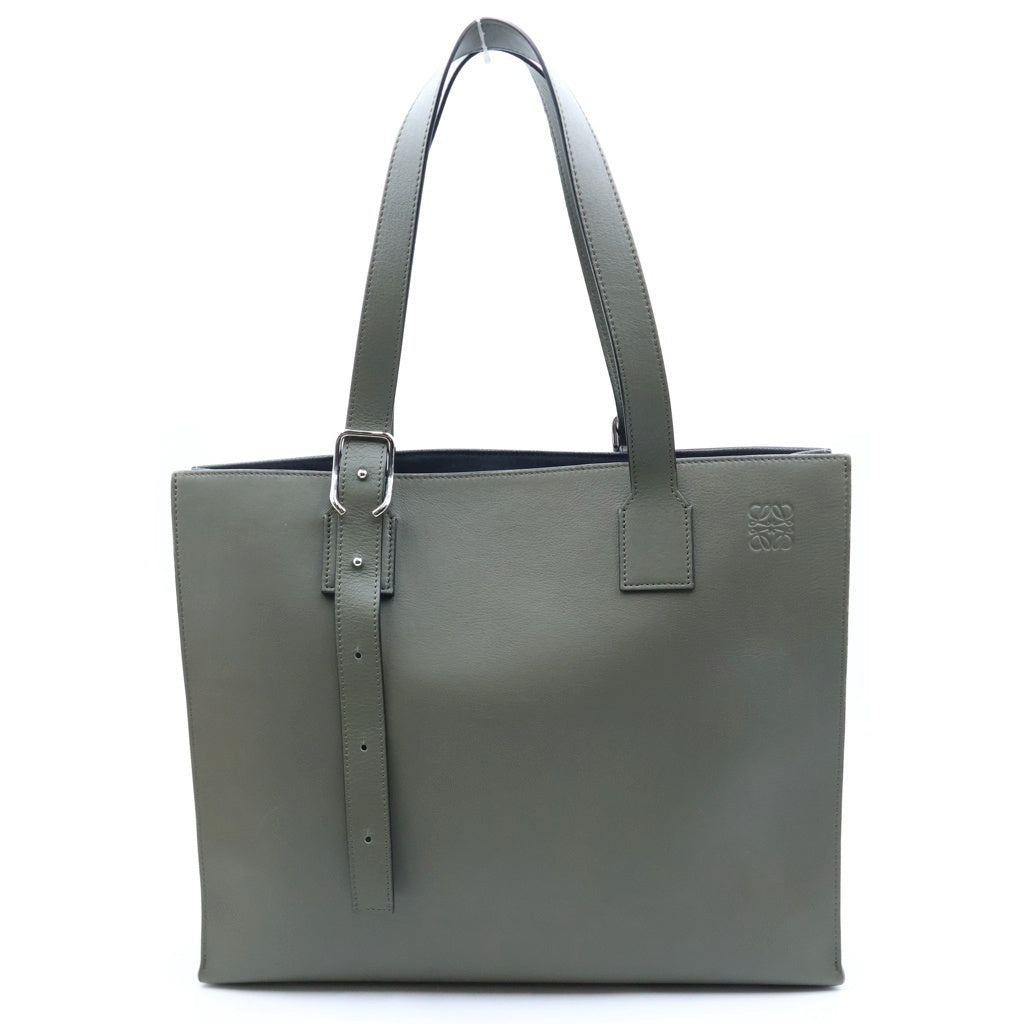 LOEWE(ロエベ) バックル ホリゾンタル トートバッグ ビジネスバッグ アナグラム カーキ グリーン クラシックカーフ B692K96X06 シルバー金具