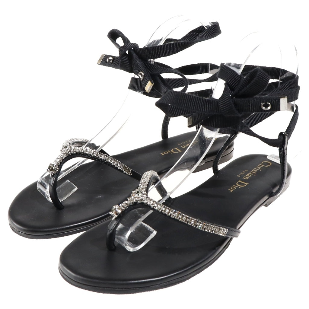 Christian Dior(クリスチャンディオール) サンセット ラインストーンラップサンダル ブラック レザー レディース