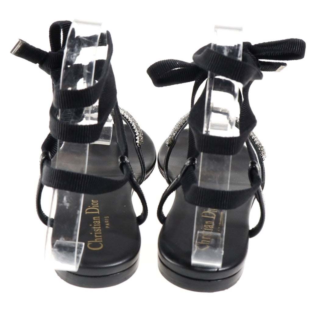 Christian Dior(クリスチャンディオール) サンセット ラインストーンラップサンダル ブラック レザー レディース
