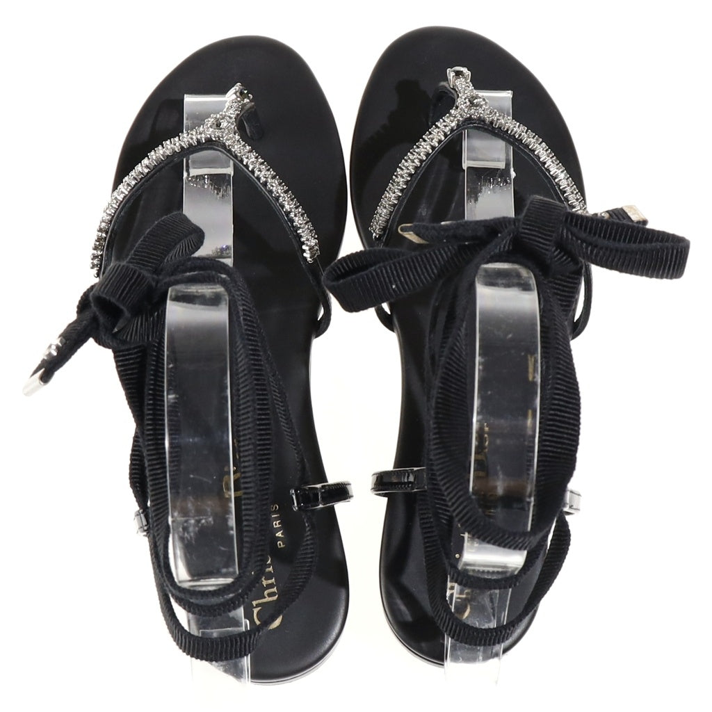 Christian Dior(クリスチャンディオール) サンセット ラインストーンラップサンダル ブラック レザー レディース