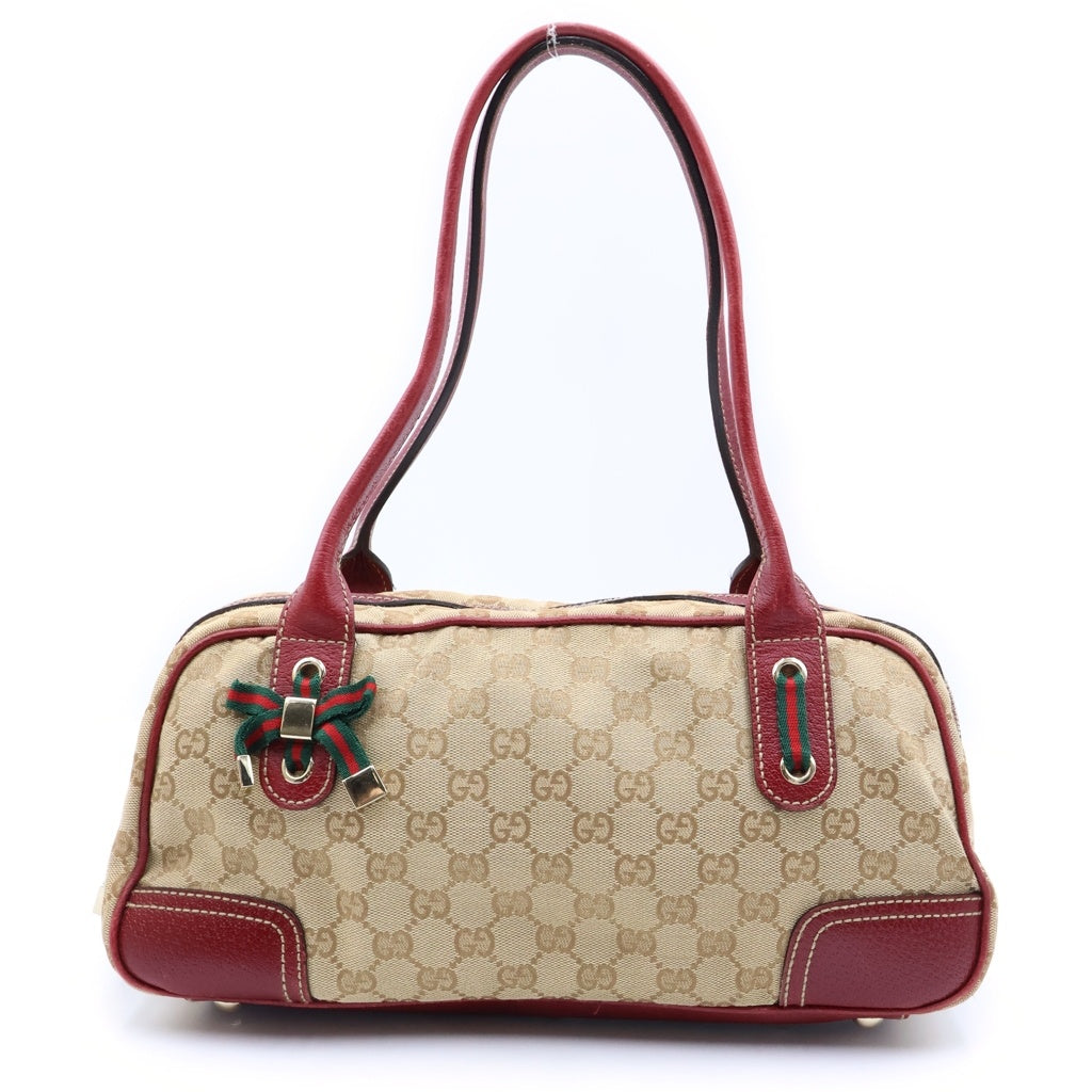 GUCCI(グッチ) プリンシー ミニボストンバッグ ハンドバッグ ベージュ×レッド キャンバス×レザー 161720 ゴールド金具 レディース