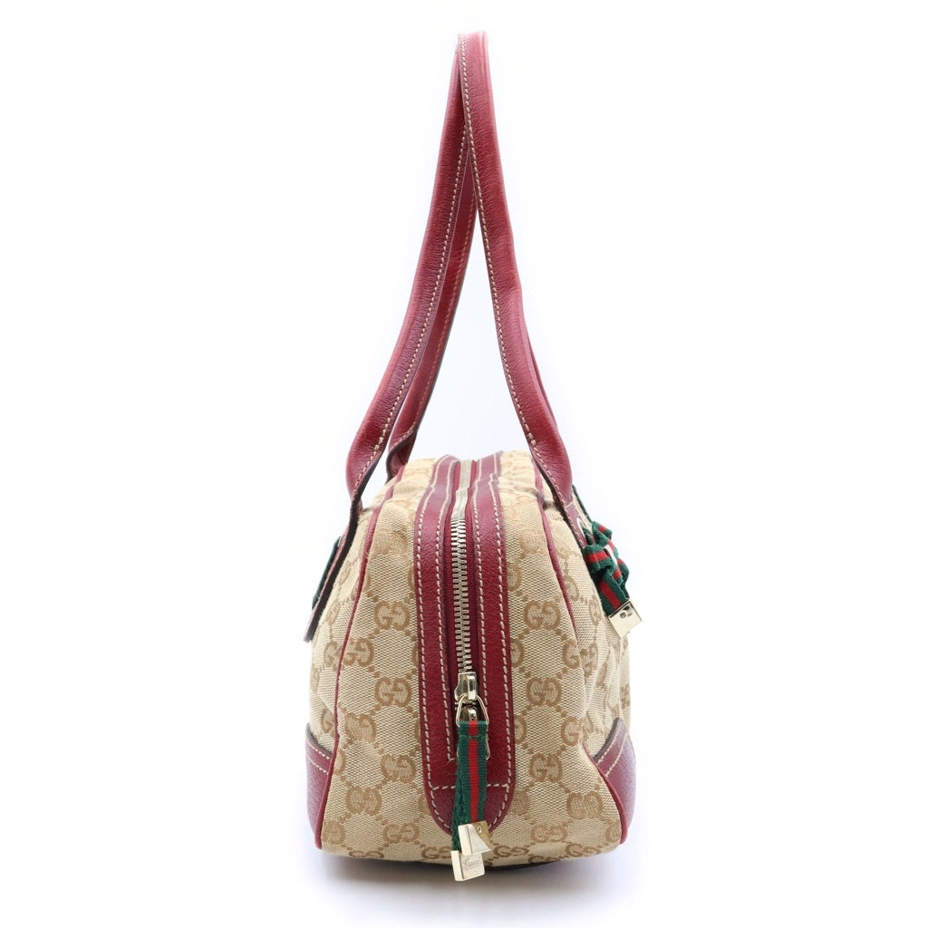 GUCCI(グッチ) プリンシー ミニボストンバッグ ハンドバッグ ベージュ×レッド キャンバス×レザー 161720 ゴールド金具 レディース