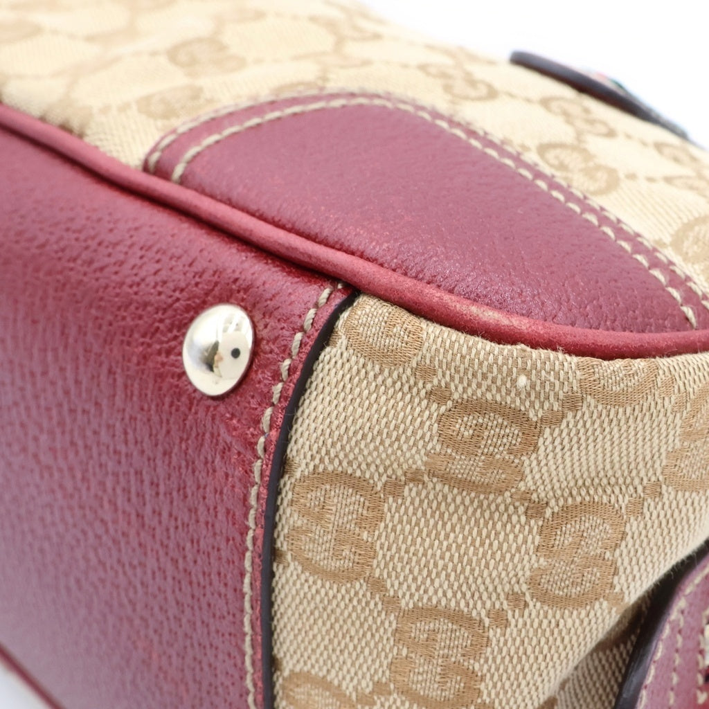 GUCCI(グッチ) プリンシー ミニボストンバッグ ハンドバッグ ベージュ×レッド キャンバス×レザー 161720 ゴールド金具 レディース