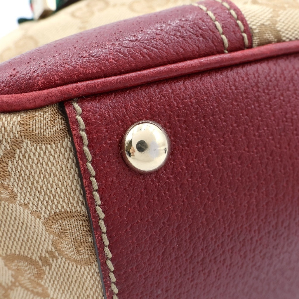 GUCCI(グッチ) プリンシー ミニボストンバッグ ハンドバッグ ベージュ×レッド キャンバス×レザー 161720 ゴールド金具 レディース