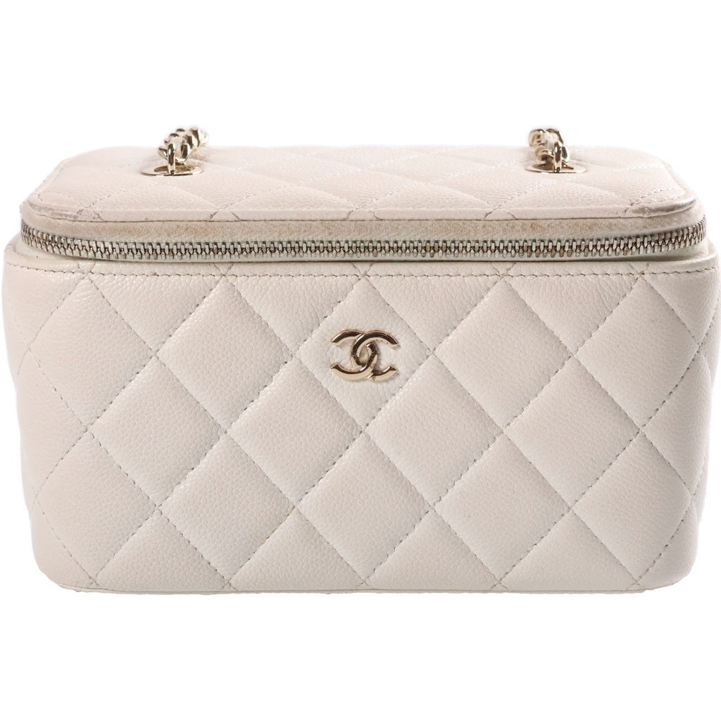 CHANEL(シャネル) ココマーク バニティ チェーンショルダーバッグ ホワイト キャビアスキン AP1341 ゴールド金具 レディース