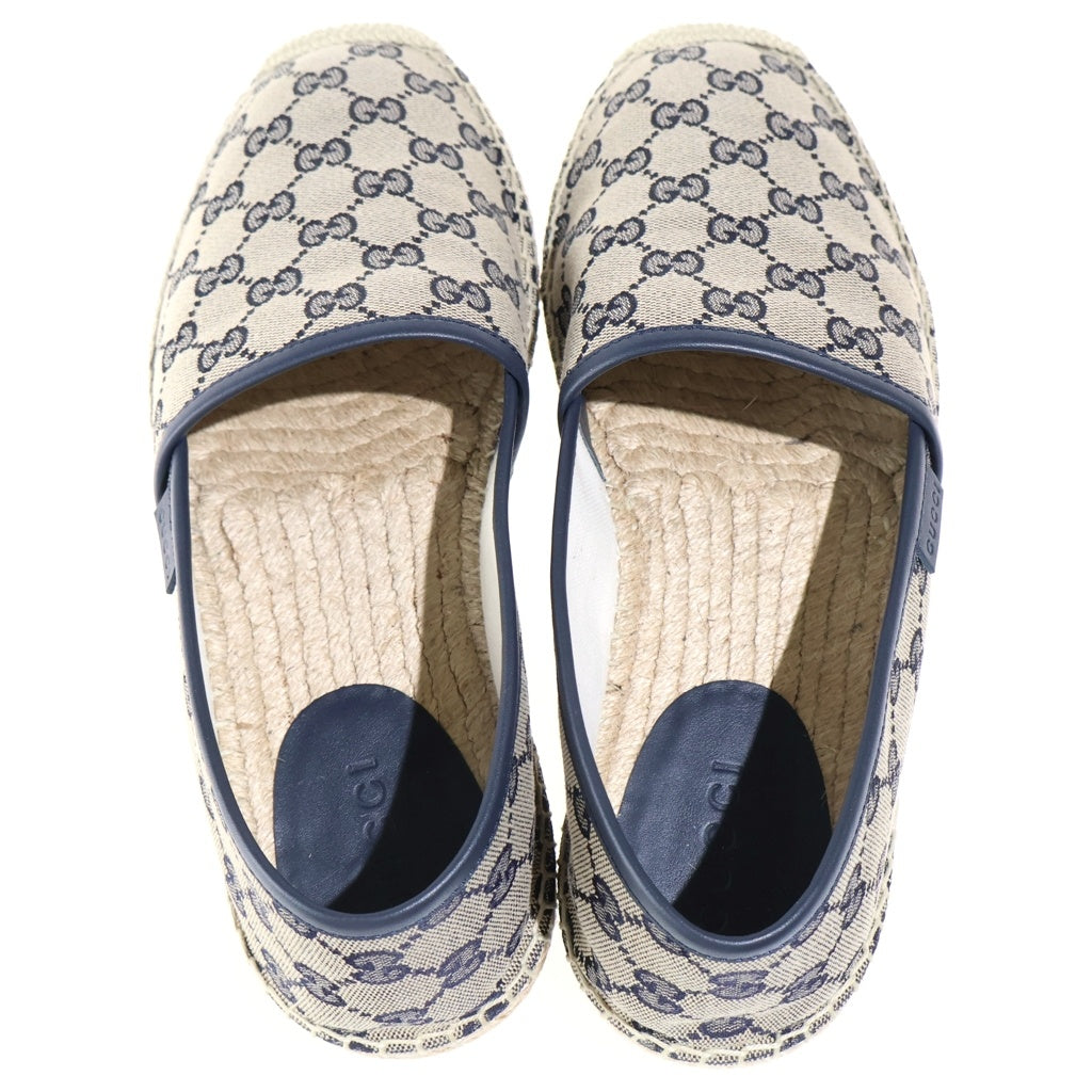 GUCCI(グッチ) GGキャンバス エスパドリーユ スリッポン シューズ ベージュ×ネイビー レザー×キャンバス #8 466903
