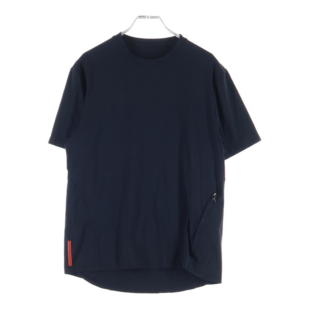 PRADA(プラダ) プラダスポーツ サイドジッパー付き クルーネック半袖Tシャツ カットソー ブラック レディース