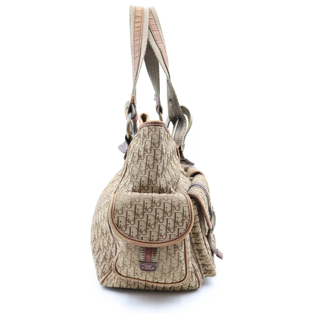 Christian Dior(クリスチャンディオール) トロッター ハンドバッグ ボストンバッグ ブラウンベージュ レザー×キャンバス ゴールド金具 レディース