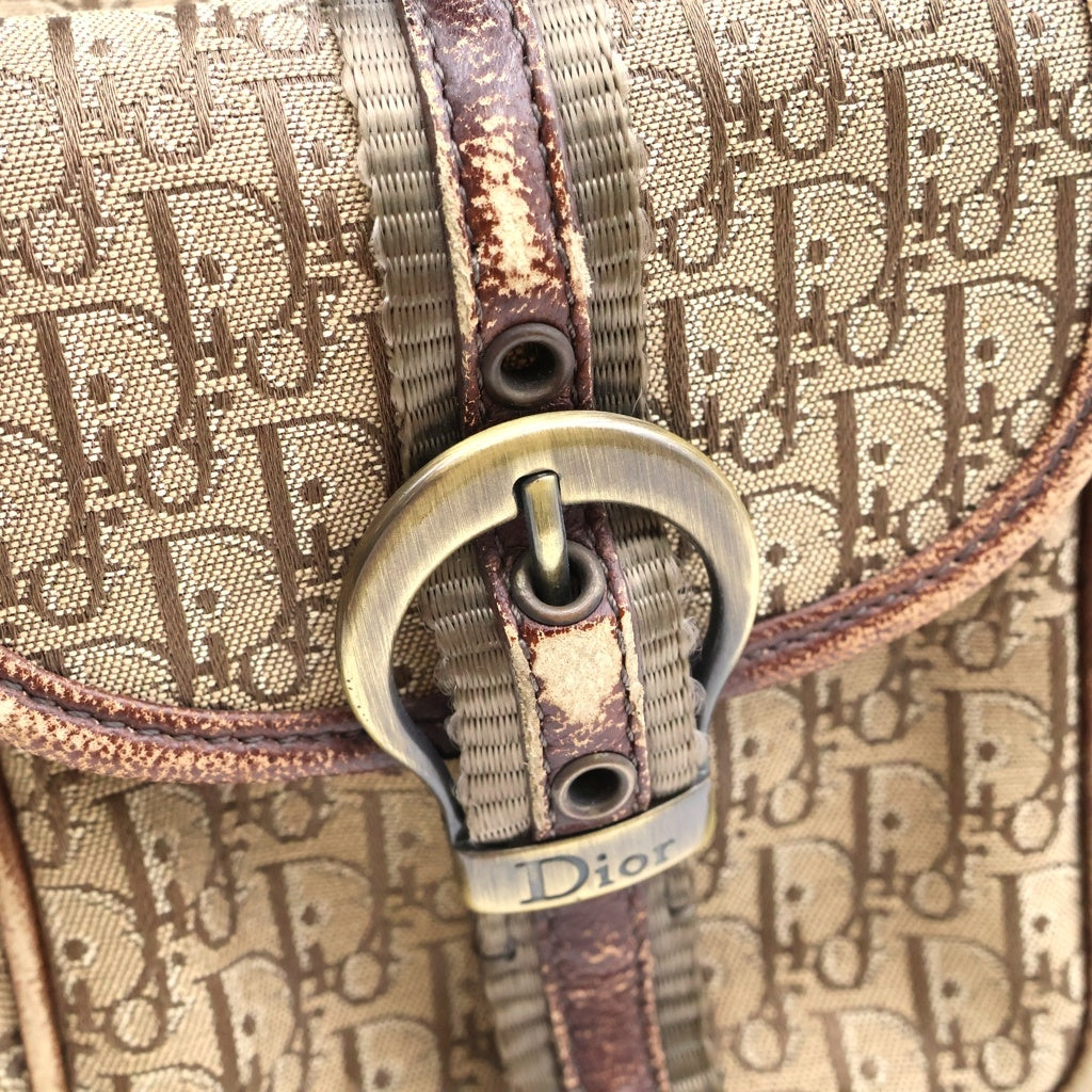 Christian Dior(クリスチャンディオール) トロッター ハンドバッグ ボストンバッグ ブラウンベージュ レザー×キャンバス ゴールド金具 レディース