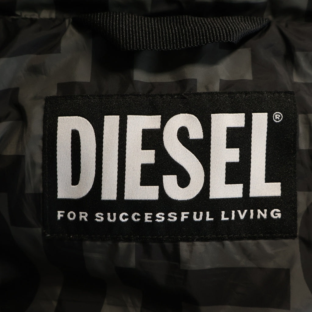 DIESEL(ディーゼル) フード付き総柄ダウンジャケット カーキ×ブラック A09093