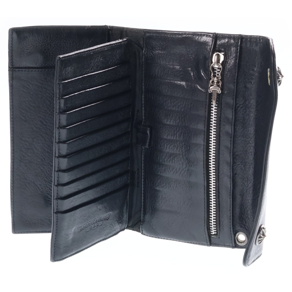 CHROME HEARTS(クロムハーツ) WAVE CROSS BALL ウェーブ クロスボールボタンレザーウォレット 長財布 カードケース ブラック
