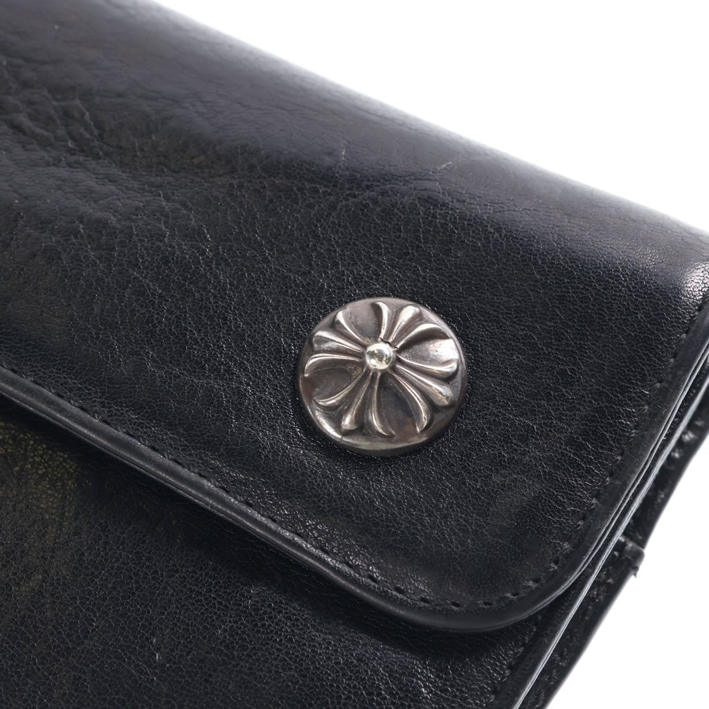 CHROME HEARTS(クロムハーツ) WAVE CROSS BALL ウェーブ クロスボールボタンレザーウォレット 長財布 カードケース ブラック