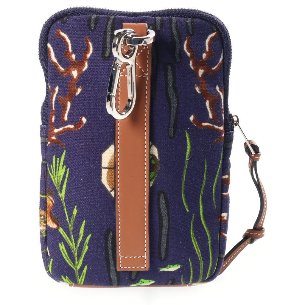 LOEWE(ロエベ) アナグラム マーメイド イビザ フォンポーチ ショルダーバッグ ネイビー×ベージュ キャンバス×レザー レディース